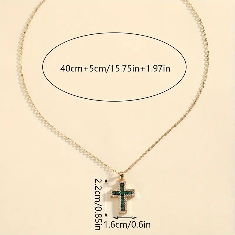 Solene Gouden Ketting met Kruis Pendant en Smaragd