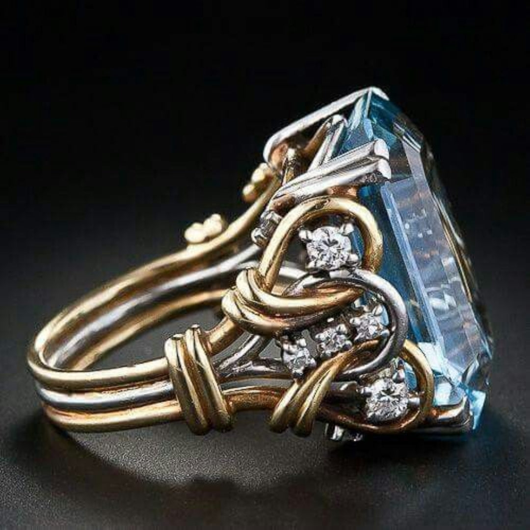 Vintage Blauwe Zirkonia Laag Gouden Ring