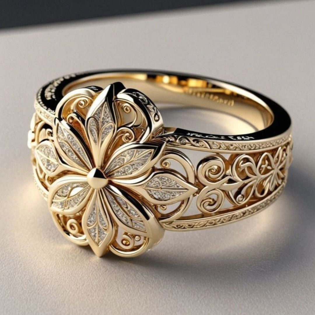 Exotische Bloemige Zirkonia Gouden Ring
