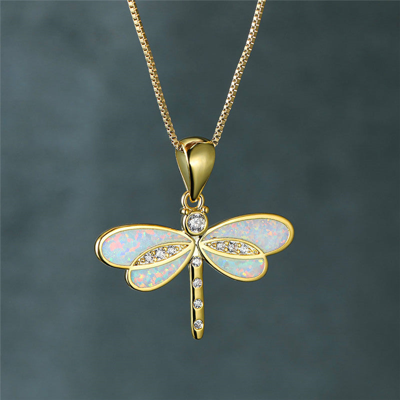 Draakvlieg Ketting in Goud met Opal