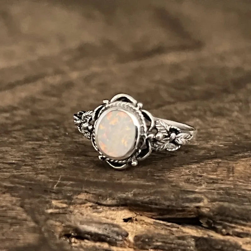 Vintage Zilveren & Opal Bloemenring