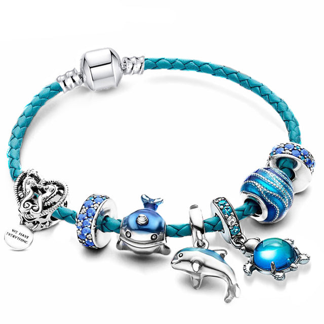 Oceano Armband + Charms inbegrepen in Leer en Zilver