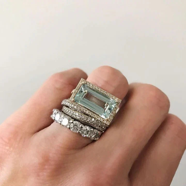 Vintage Zilveren Turquoise Glazen Ring Set