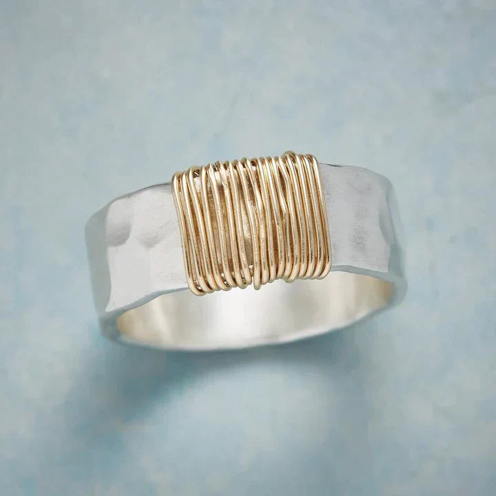 Vintage Gouden Draad Zilveren Ring
