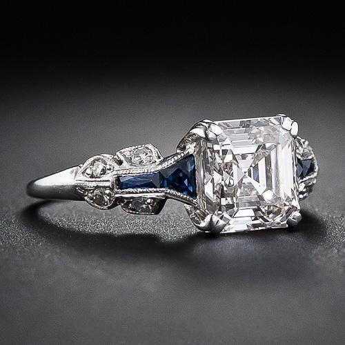Briljant Vintage Ring in Blauw en Zilver
