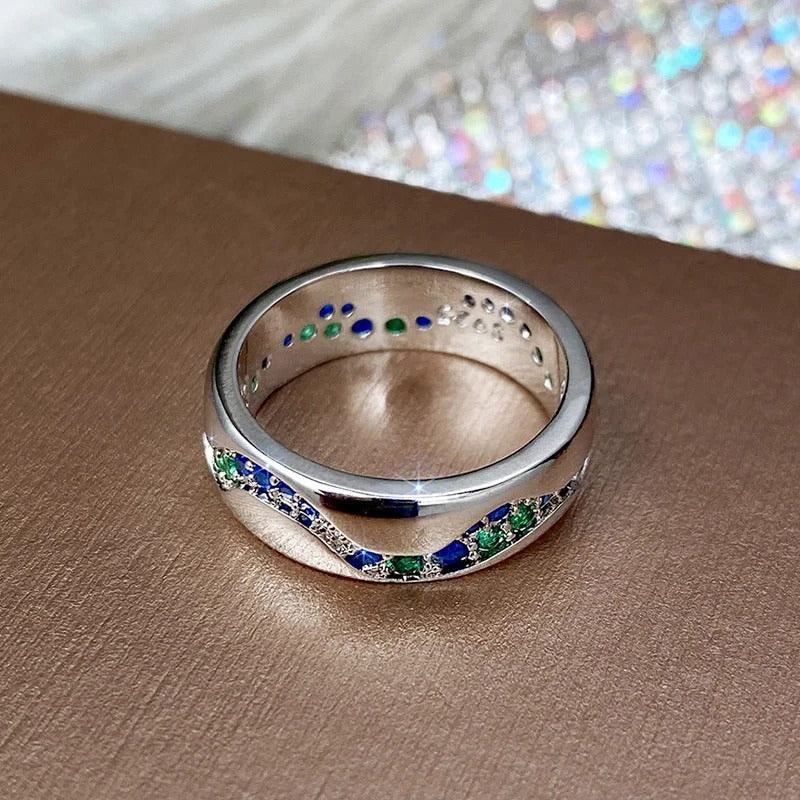 Vintage Zilver Blauw & Groen Steen Golf Ring