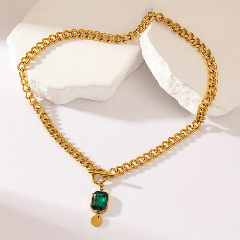 Massieve Ketting met Smaragd Hanger | Goud