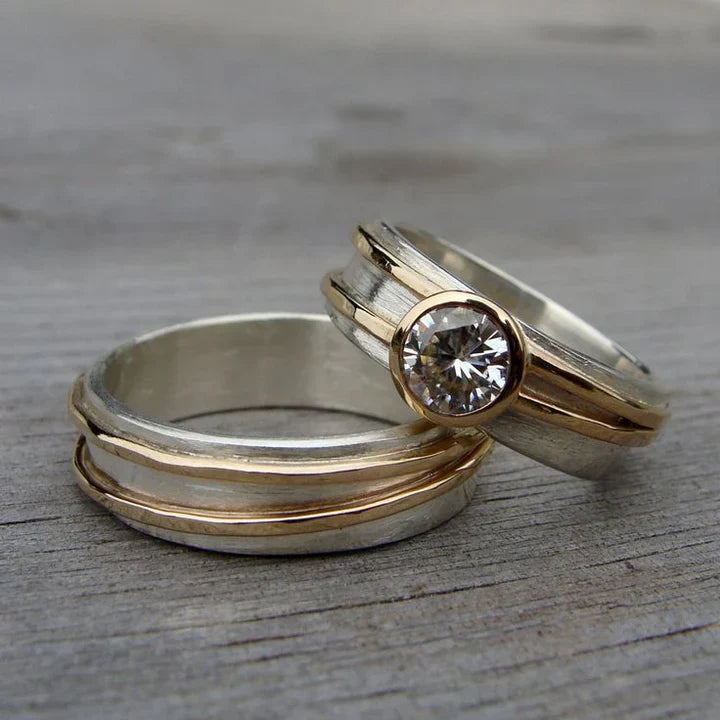 Vintage Fijne Zirconia Gouden & Zilveren Ring Set