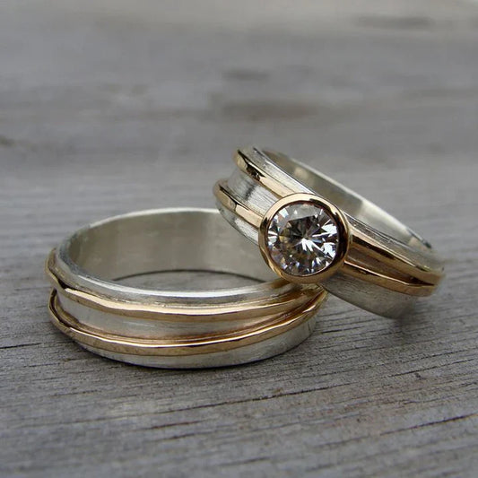 Vintage Fijne Zirconia Gouden & Zilveren Ring Set