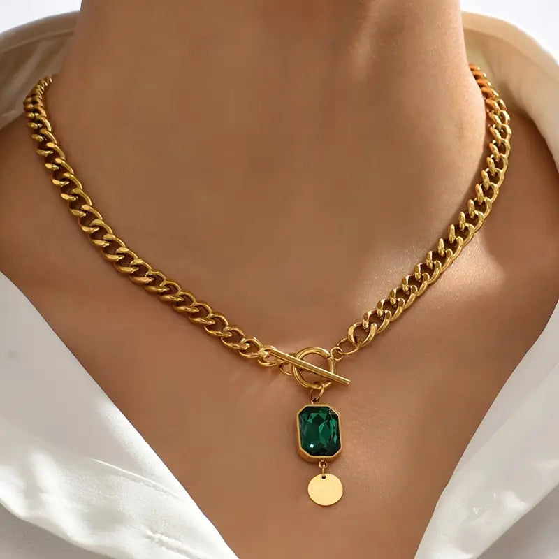 Gouden Hanger Ketting met Smaragd