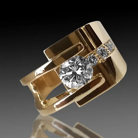 Vintage Gouden Irreguliere Zirkonia Ring