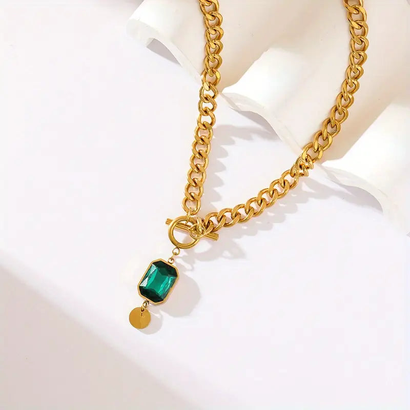 Massieve Ketting met Smaragd Hanger | Goud