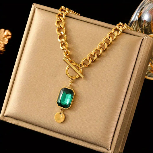 Gouden Hanger Ketting met Smaragd