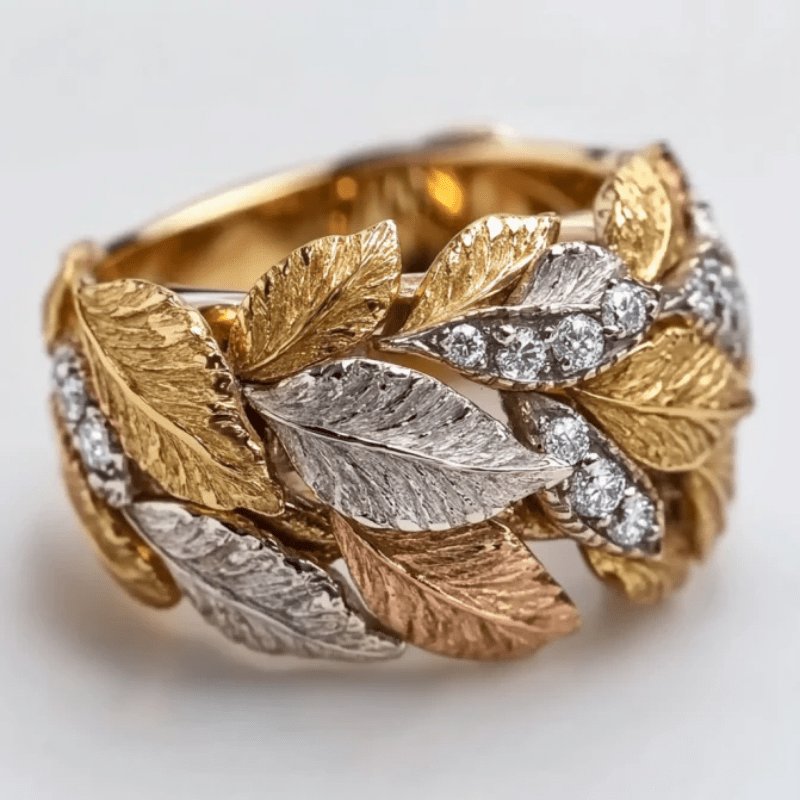 Unieke Blad & Zirkonia Ring