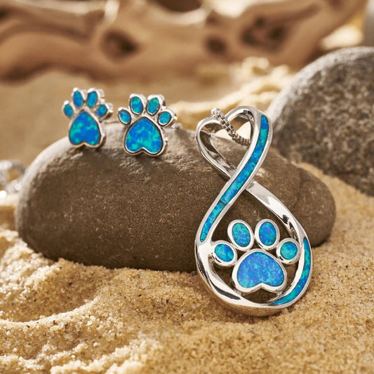 Oceaan Poot Hanger + Oorbellen Set in Blauwe Opal en Zilver | Duurzame Ocean-Inspirerende Sieraden