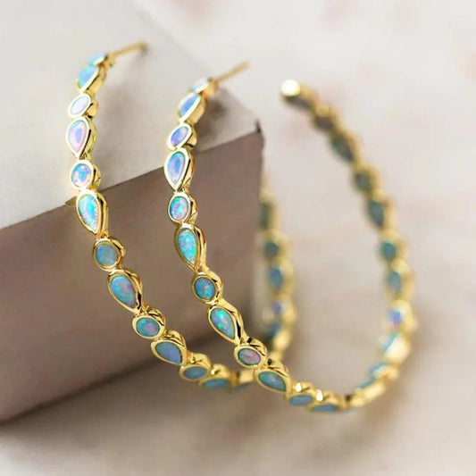 Vintage Blauwe Opal Gouden Oorbellen