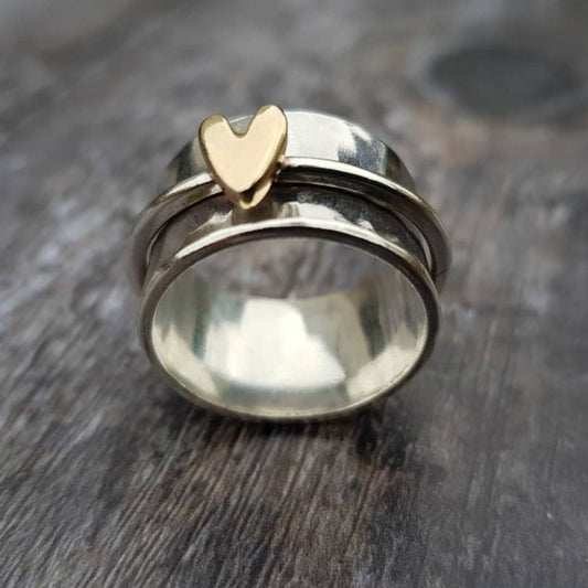 Vintage Gouden Hart Zilveren Ring