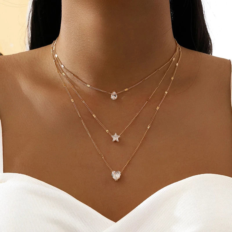 Drie Hanger Ketting met Gouden Zirconia