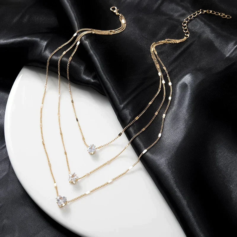 Drie Hanger Ketting met Gouden Zirkonia