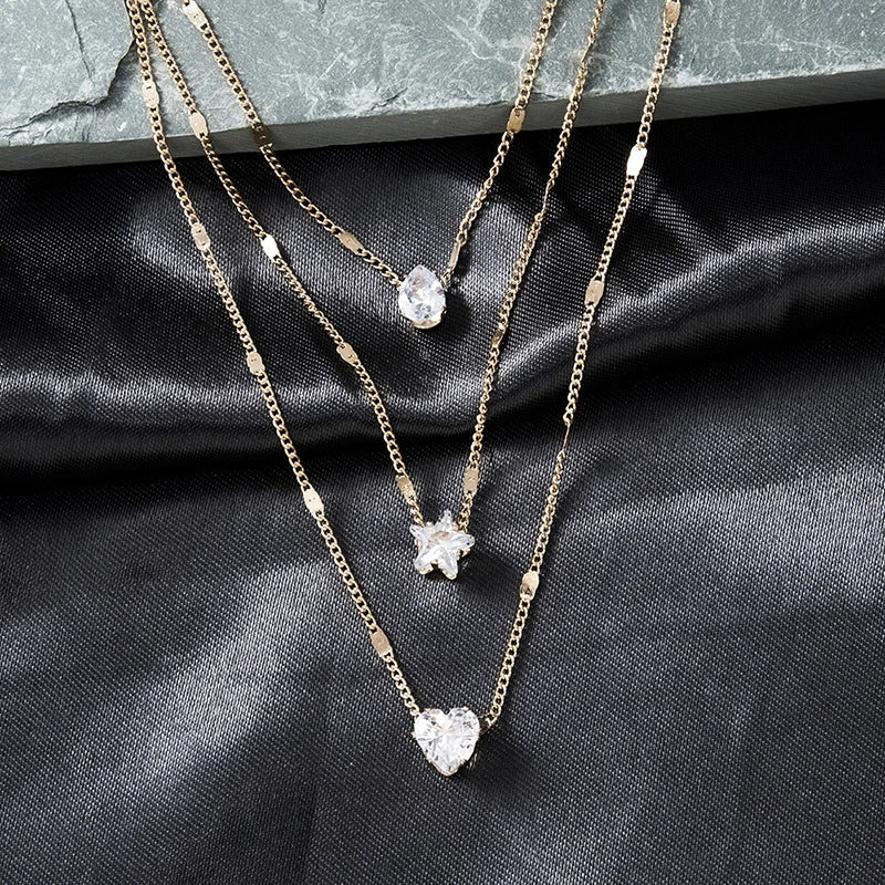 Drie Hanger Ketting met Gouden Zirconia
