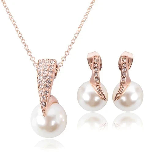 Set Ketting + Oorbellen met Parel in Roségoud