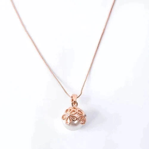 Set Ketting + Oorbellen met Parel in Roze Goud