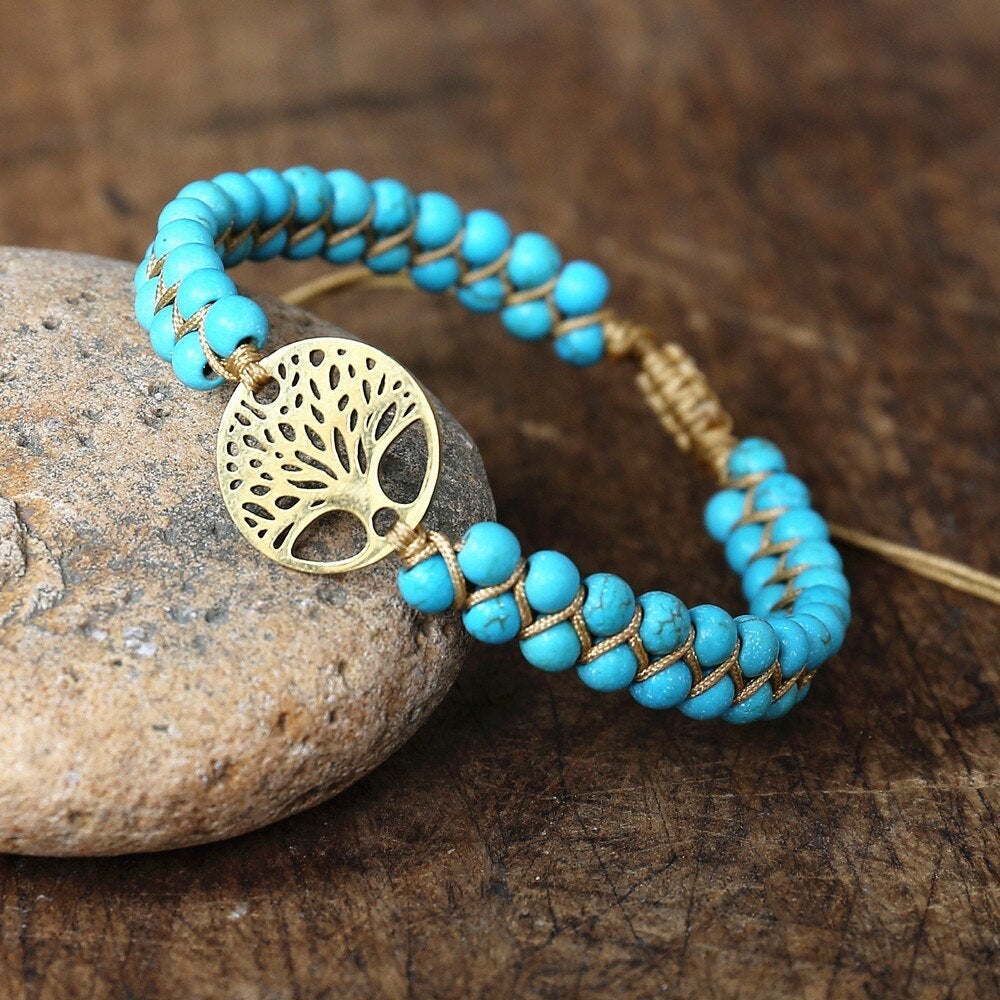 Armband Levensboom Handgemaakt Turquoise Steen