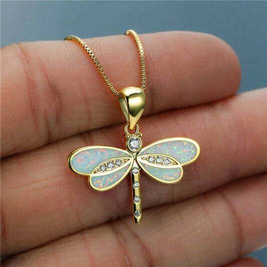Libelleketting in Goud met Opal