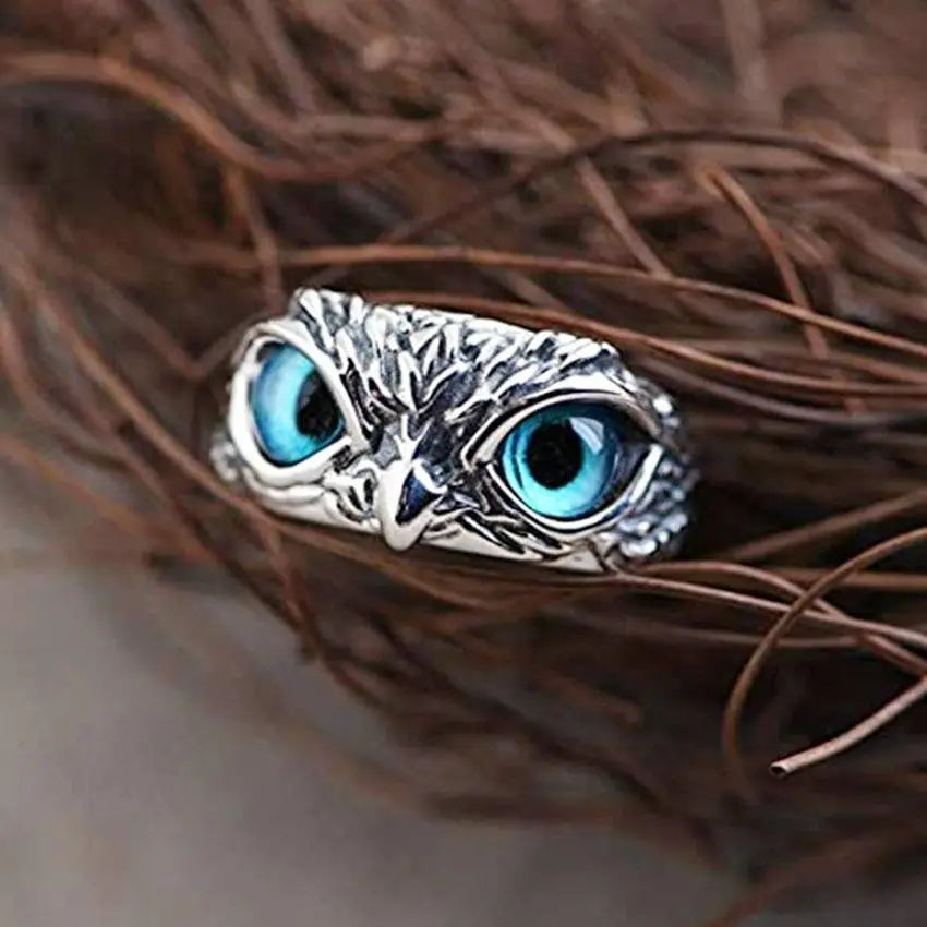 Uil van geluk verstelbare ring in zilver en opaal