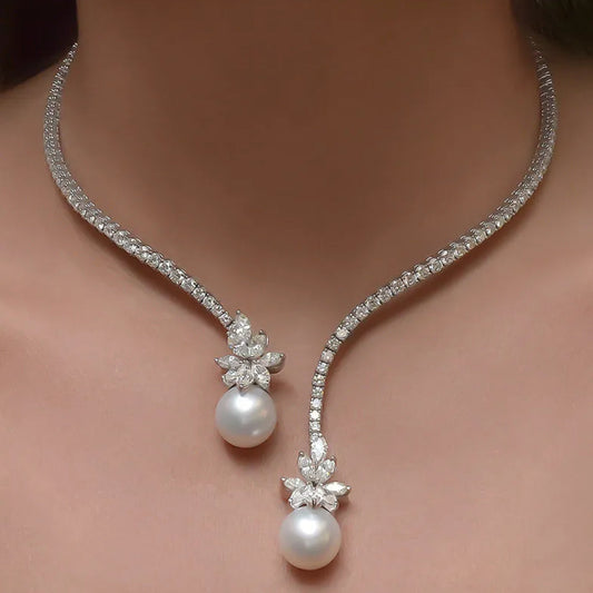 Elegante glanzende parelketting van sterling zilver