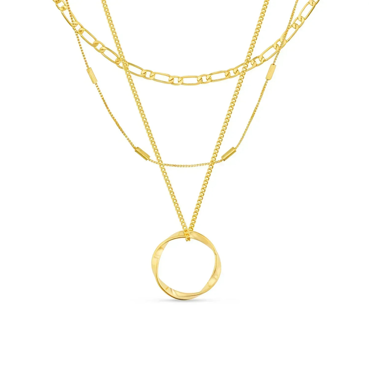 Drie Rij Open Cirkel Ketting | Goud