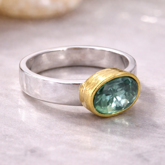 Vintage Groene Zilver Verchroomde Ring