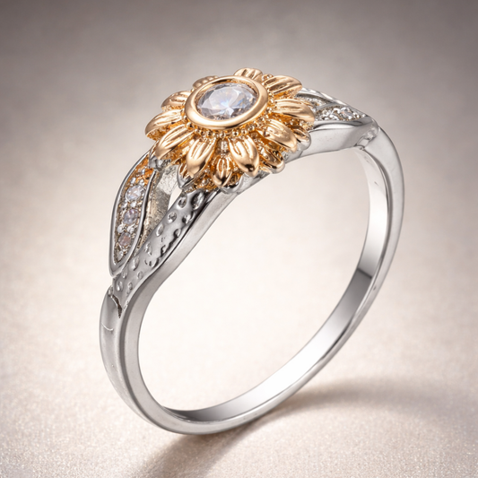 Exotische Ring met Oranje Bloesem in Zilver
