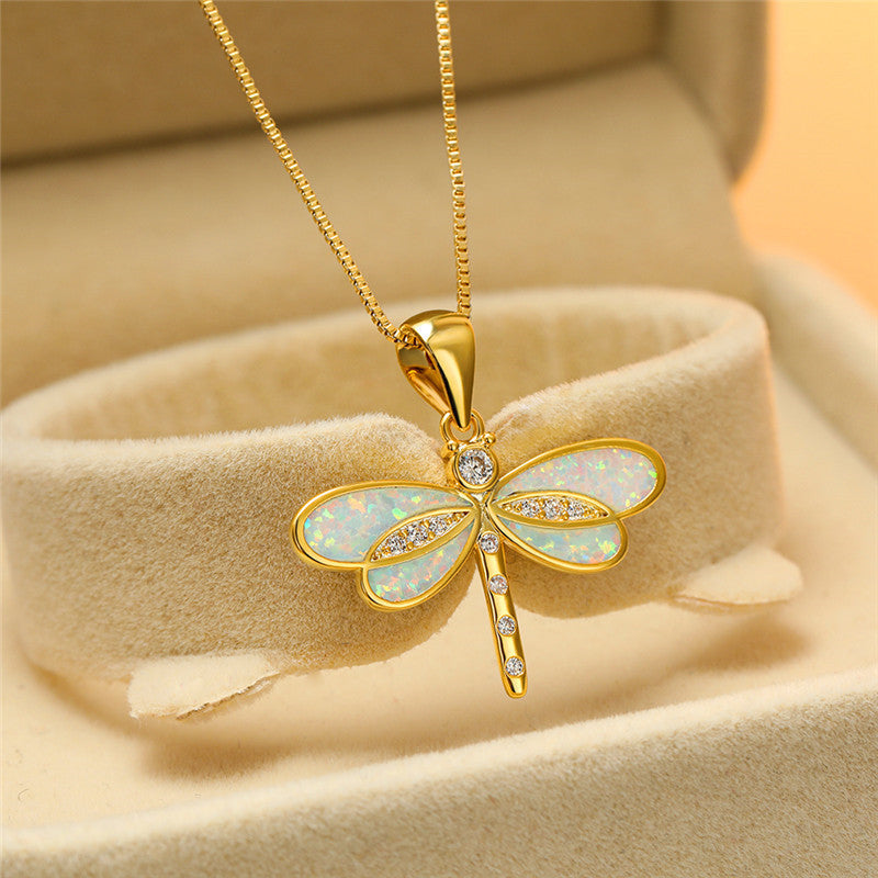 Libelle Ketting in Goud met Opal