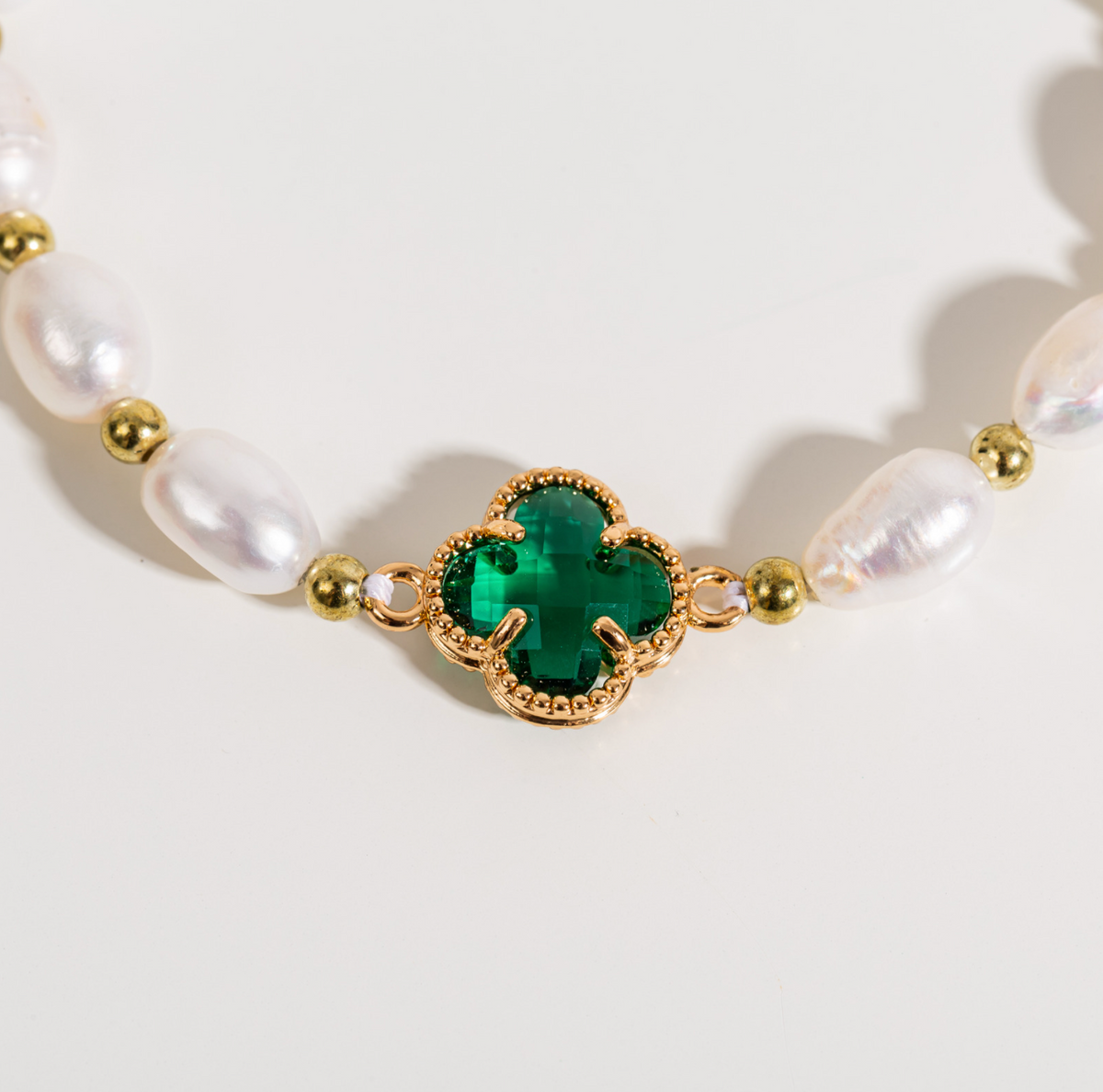 Smaragd Kloverleaf Armband met Smaragden en Parel in Goud