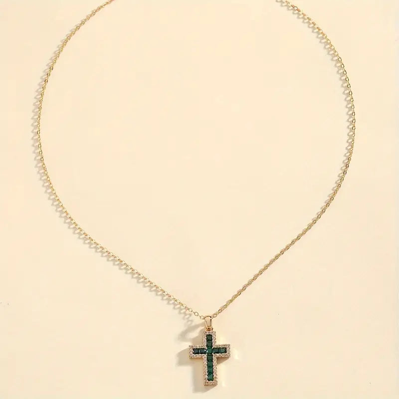 Gouden Ketting met Smaragd Kruis Hanger Solene