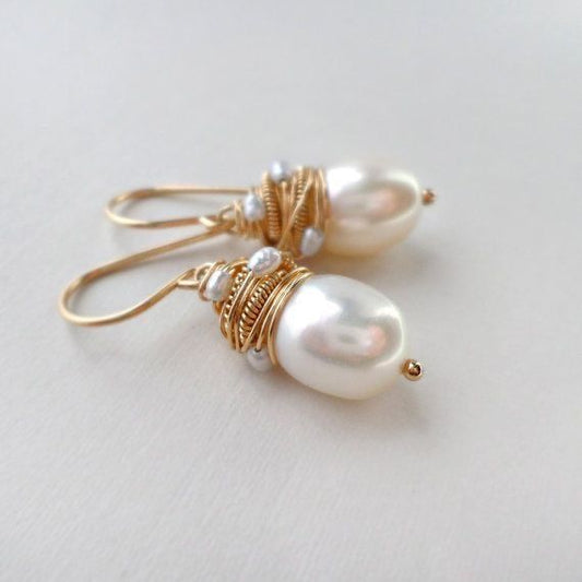 Vintage Parelen Gouden Draad Oorbellen