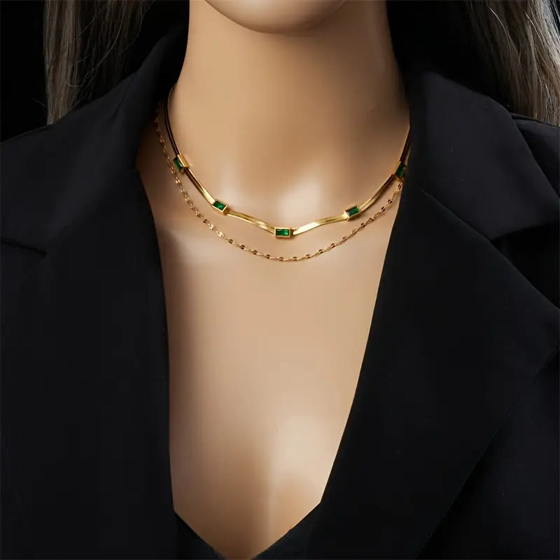 Sorella Dubbele Rij Ketting met Edelsteen | Goud