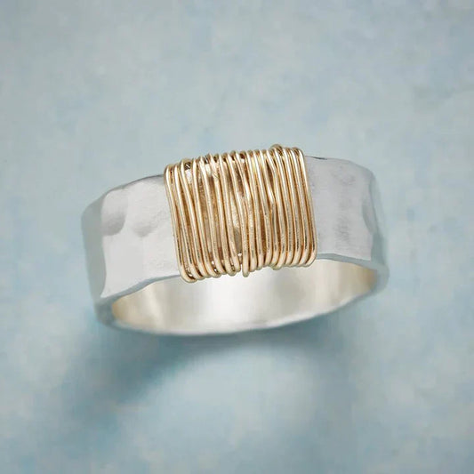 Vintage Gouden Draad Zilveren Ring