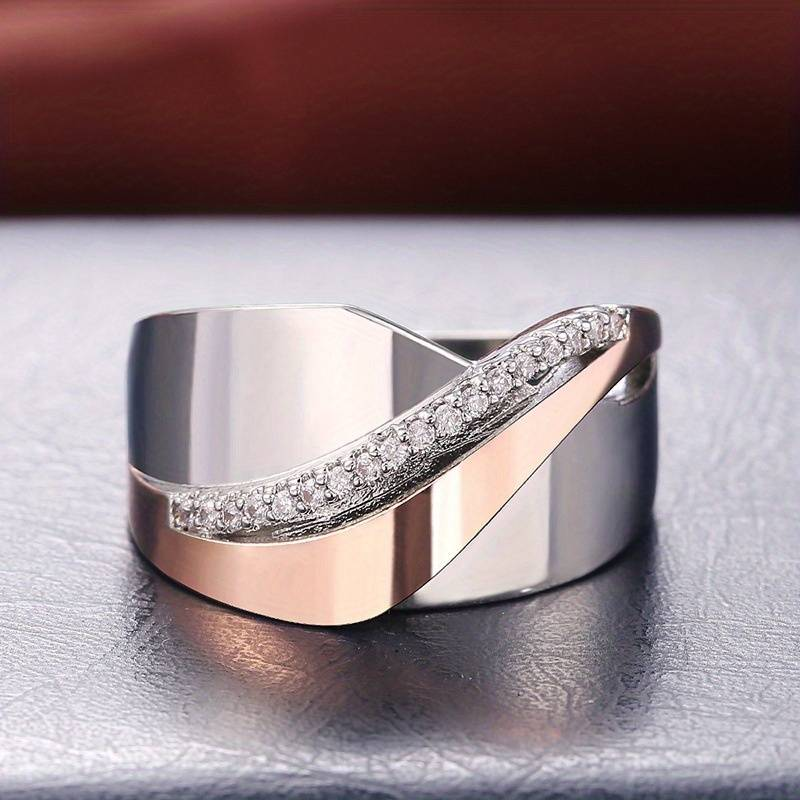 Vintage Roze Goud & Zilver Zirconia Ring