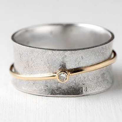 Vintage Gouden Lijn Zirkonia Zilveren Ring