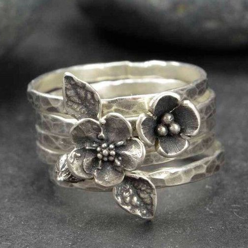Vintage Bloem Zilveren Laag Ring