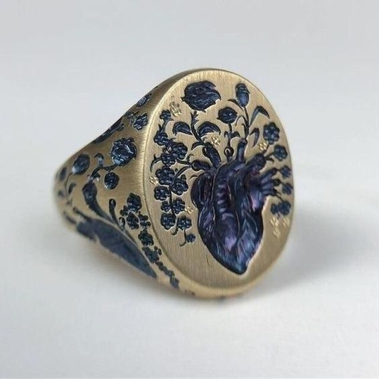 Vintage Blauwe Bloem Gouden Ring