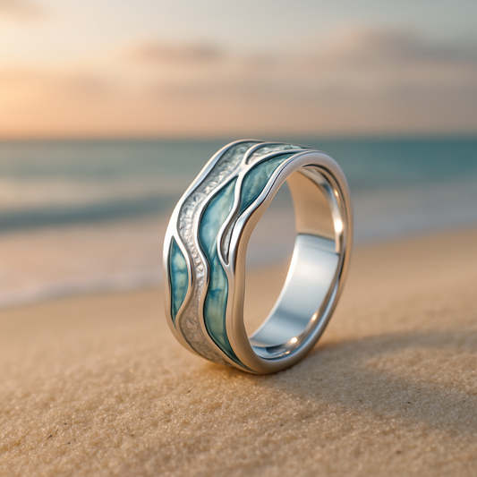Turquoise Zilveren Golven Ring