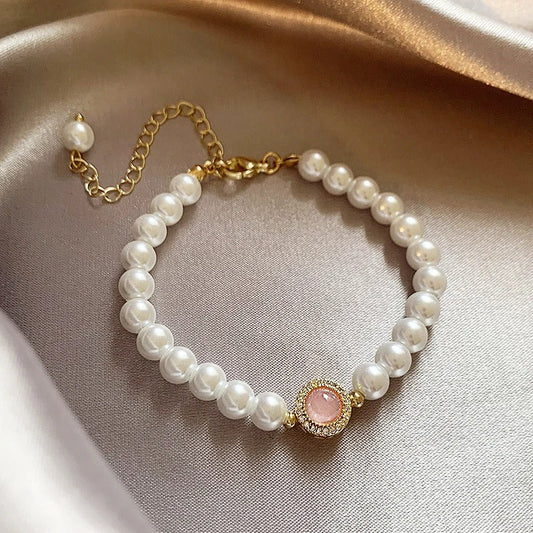 Vintage Parel & Gouden Rozenkwarts Armband