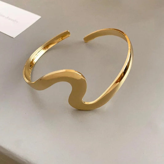 Klassieke Gouden Golf Cuff Open Armband | Duurzame Ocean-Inspirerende Sieraden