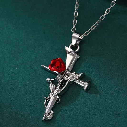 Zilveren Religieuze Kruis & Rozendoorn Ketting