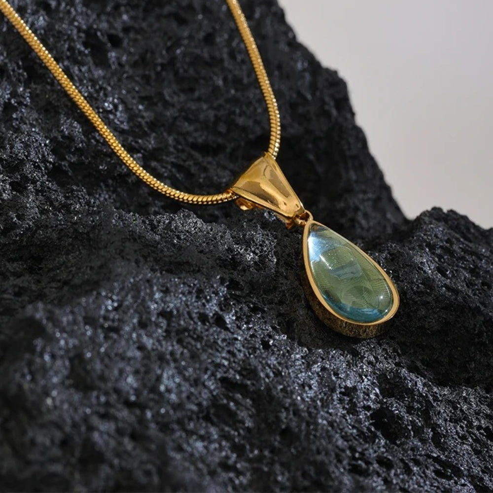 Vintage Groene Glazen Kristallen Waterdruppel Hanger Ketting