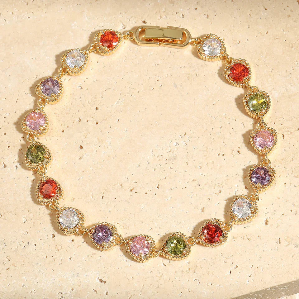 Vintage Gouden Liefdeshart Regenboogarmband